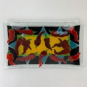 Recycled Glass Trinket Tray Red Chili Peppers